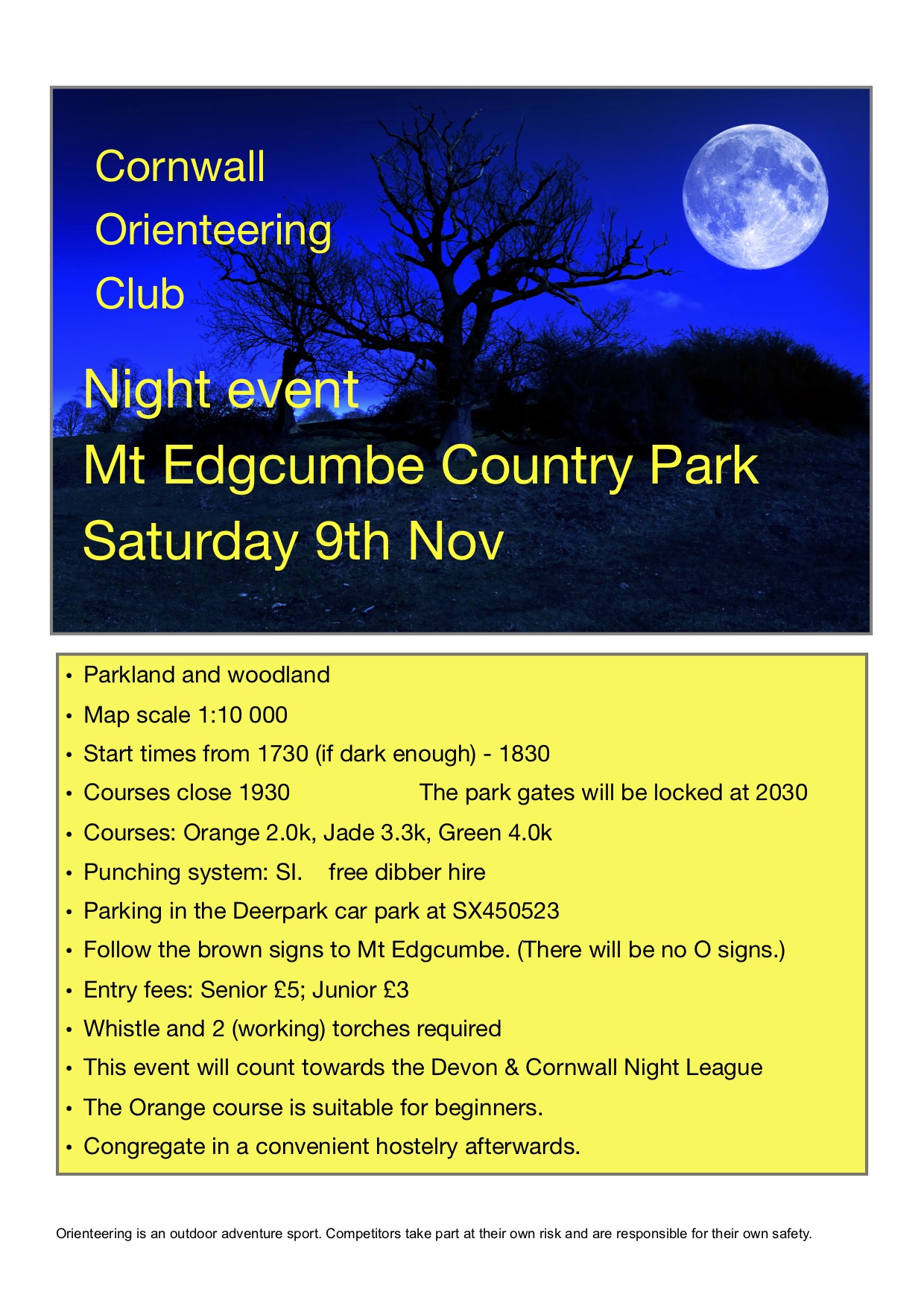 flyer for Mt Edgcumbe night event